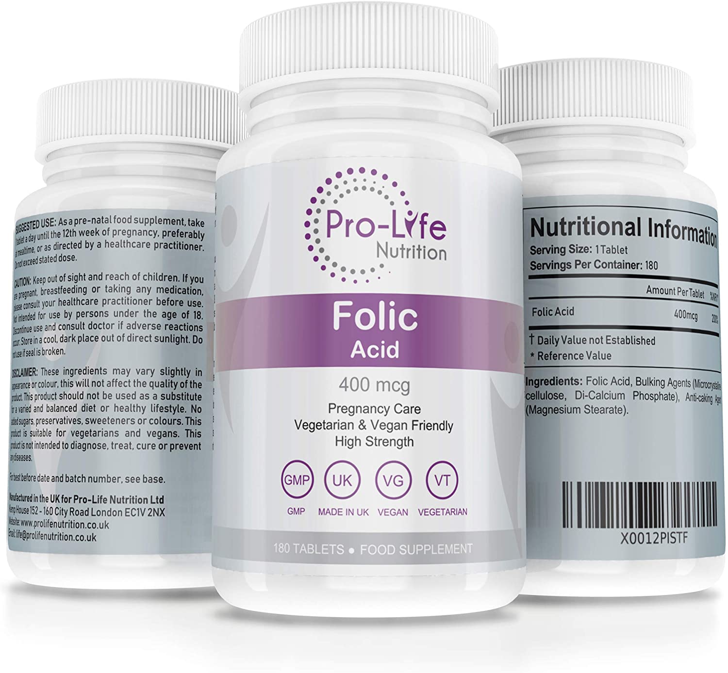 Folic Acid 400 mcg Pregnancy Vitamins  180 Prenatal Vitamins for Women ...