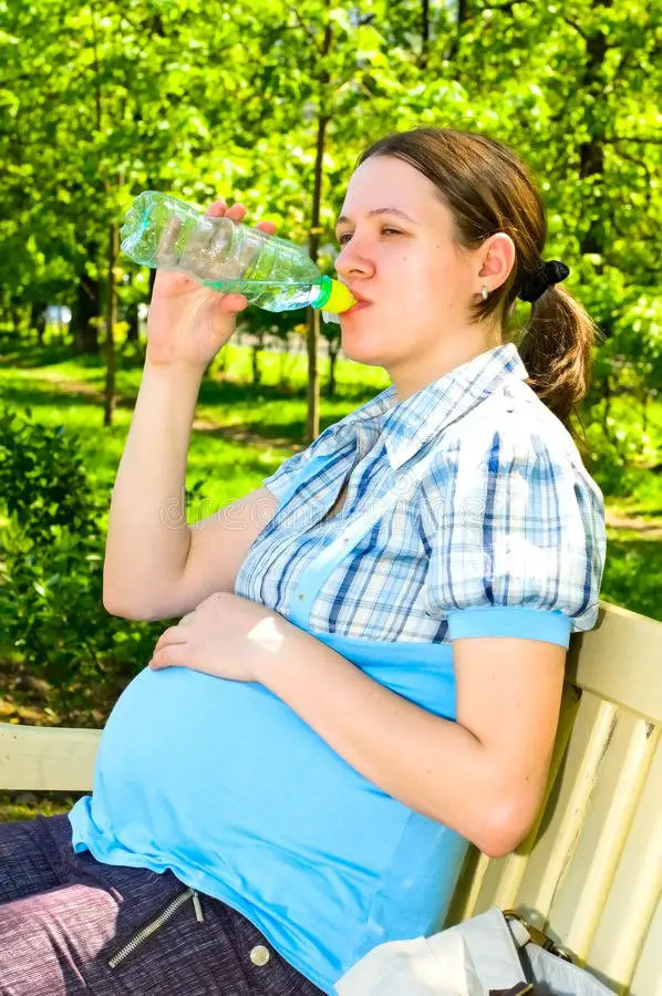 Pregnant Woman With Bottle Of Water Royalty Free Stock Image